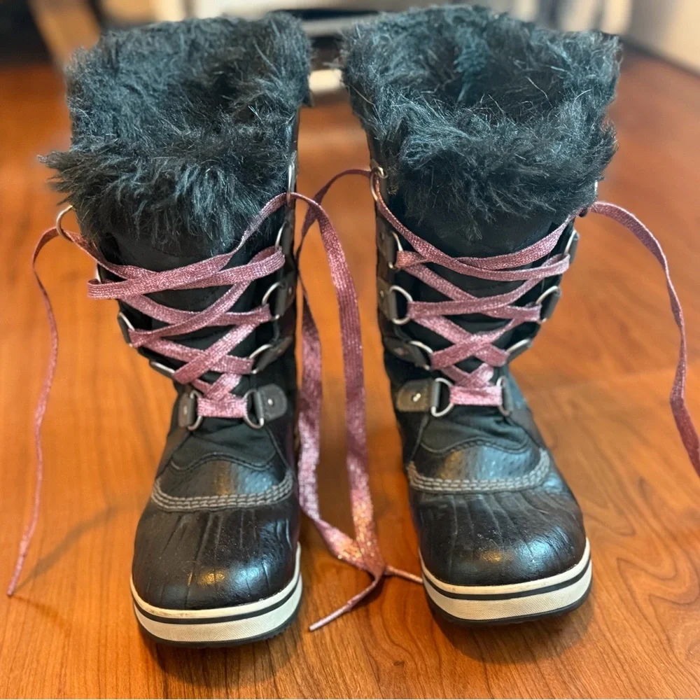 Sorel Black and Pink Fur-Lined Winter Boots